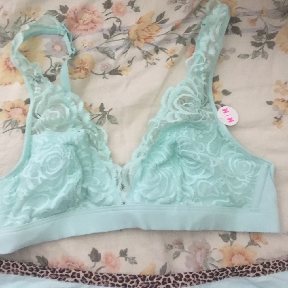 VS PINK Mint Rose Lace Plunge Bralette